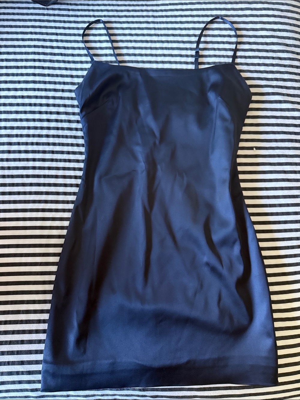 Aritzia Navy Satin Slip Dress with Spaghetti Straps